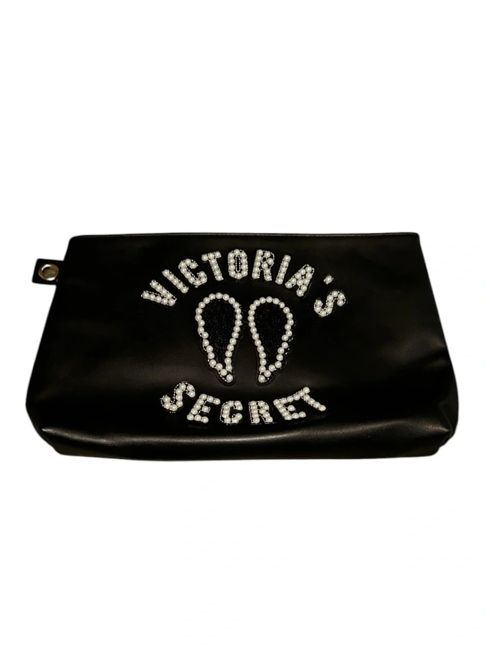 Vintage Y2K Rare Victoria's Secret Black Rhinestone Logo Cosmetic Pouch
